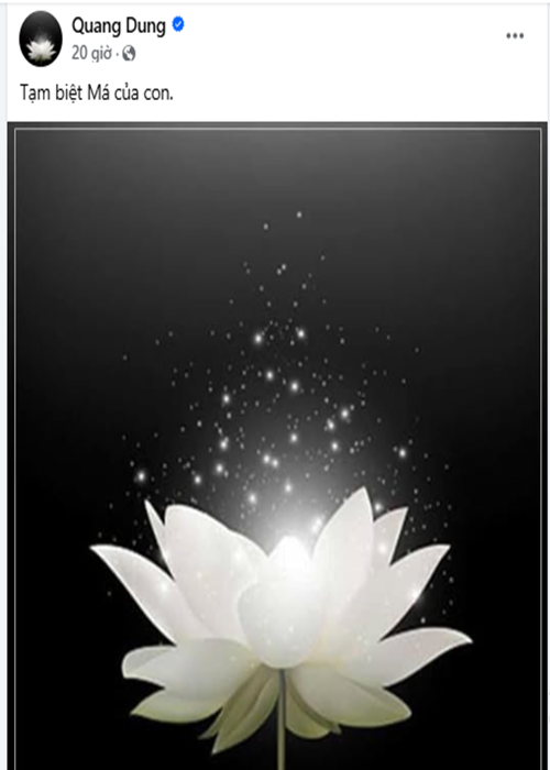 Trên trang cá nhân, ca sĩ Quang Dũng vừa gửi lời vĩnh biệt đến mẹ đẻ. Ảnh chụp màn hình.