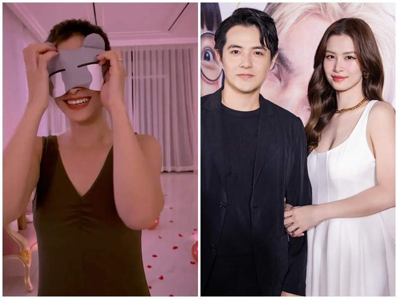 Năm 2023, Ông Cao Thắng bịt mắt Đông Nhi để khiến vợ bất ngờ về món quà Valentine. Ảnh: Thương Hiệu Pháp Luật.