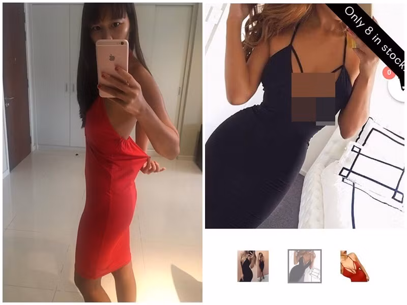 Siêu mẫu Hà Anh đặt mua một chiếc đầm qua mạng. Khi nhận được sản phẩm, chân dài không khỏi bất ngờ. Ảnh: Khám Phá.