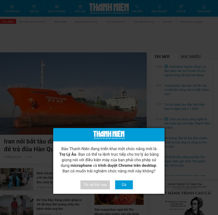 Dù trên giao diện mobile hay laptop thì cũng sẽ xuất hiện thông báo về chức năng trợ lý ảo.