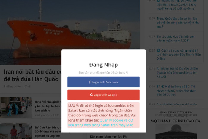 Người dùng có thể lựa chọn cách đăng nhập bằng Facebook hoặc Google Account.