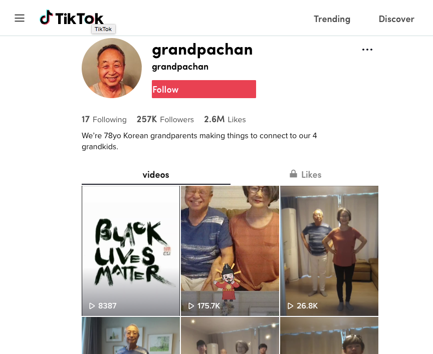 Ở tuổi 78, hai vợ chồng ông Chan và bà Marina người Hàn Quốc có một tài khoản TikTok sở hữu hàng triệu theo dõi.