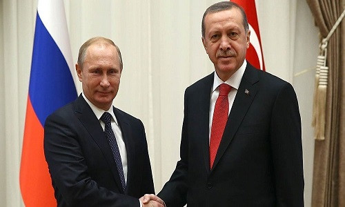 Tổng thống Nga Putin (trái) và người đồng cấp Thổ Nhĩ Kỳ Tayyip Erdogan. Ảnh Sputnik.