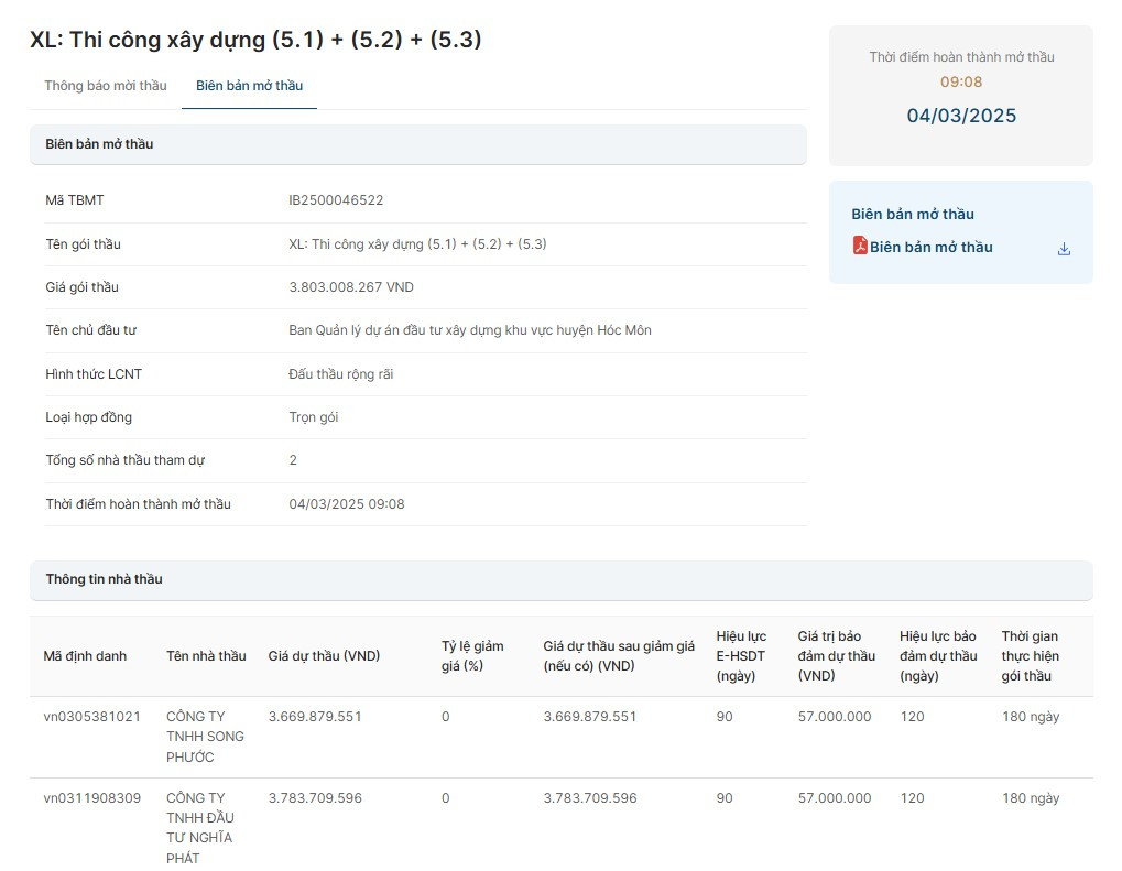 TP HCM: 2 nha thau canh tranh tai goi thau xay lap tai Hoc Mon