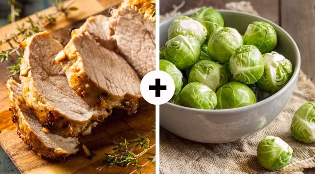 Thịt lợn chứa nhiều chất béo nếu kết hợp cùng bắp cải tí hon chứa chất sulforaphane sẽ làm ức chế sự tăng trưởng của tế bào ung thư rất hiệu quả.