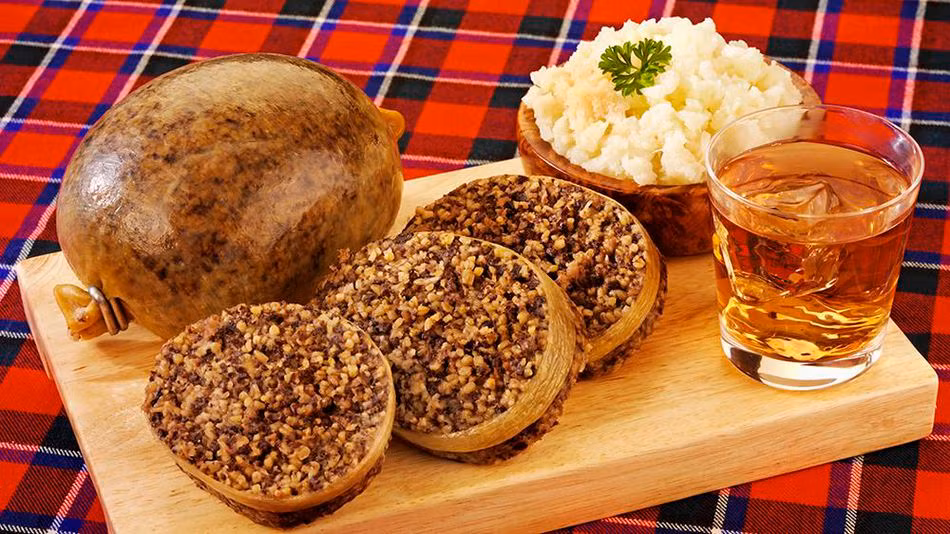 Tất cả những bộ phận như tim, gan và phổi của con cừu được băm nhỏ với hành tây, bột yến mạch, mỡ ở thận cừu, gia vị, muối trộn với nhau rồi nhồi trong dạ dày của cừu và luộc trong khoảng ba tiếng đồng hồ. Món này thoạt nhìn rất dị nhưng là món ăn đặc sản của đất nước Scotland. Ảnh: Mashable.