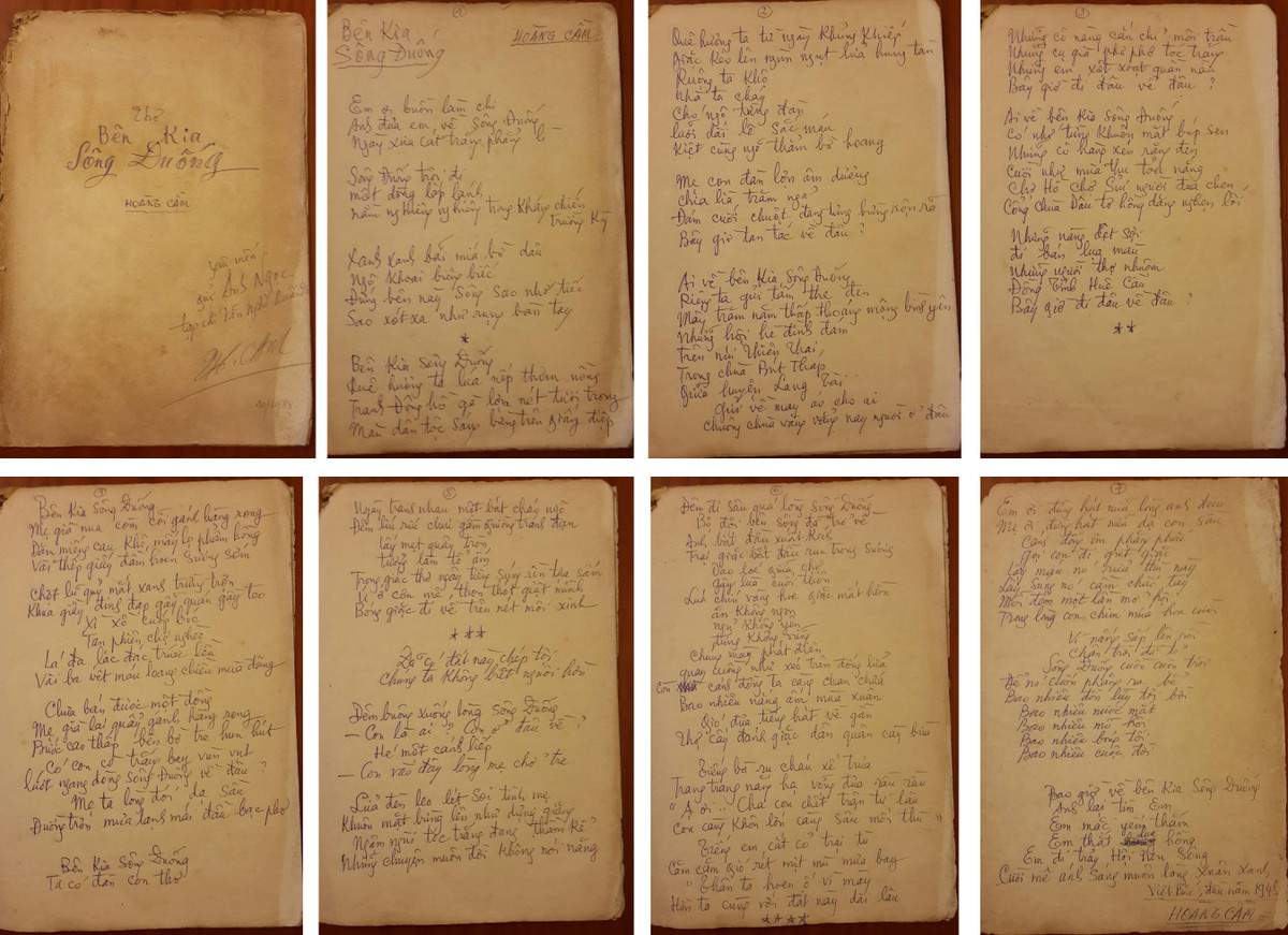  Bài thơ Bên kia sông Đuống được Hoàng Cầm viết tại tòa soạn báo Quân Việt Bắc ở làng Thượng, huyện Phú Bình, tỉnh Thái Nguyên, vào một đêm rét nàng Bân giữa tháng 4/1948.