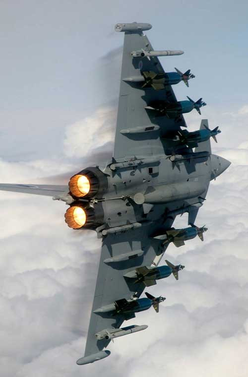 Với hai động cơ hiện đại, tiêm kích Typhoon cũng sở hữu khả năng tương tự tiêm kích tàng hình F-22A là đạt tốc độ siêu âm Mach 1,5 mà không cần đốt nhiên liệu lần hai. Ngoài ra, thiết kế khí động học cùng hệ thống lái fly-by-wire hiện đại của Typhoon được đánh giá cao, các chuyên gia còn cho rằng Typhoon có khả năng cơ động chỉ đứng sau F-22A.