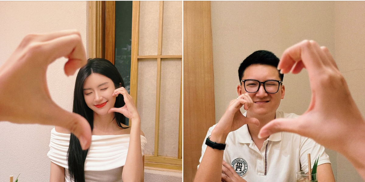 Diễn viên Ngọc Huyền dành thời gian bên gia đình. Vợ chồng cô đi ăn tại một nhà hàng sang trọng. Ảnh: FB Nguyễn Ngọc Huyền