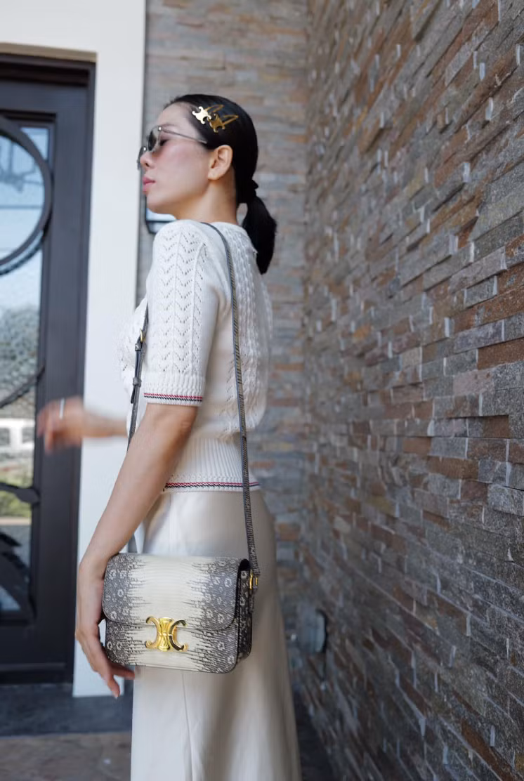 Trong một chuyến đi Mỹ, Lệ Quyên đã check-in cùng mẫu túi Celine da thằn lằn có giá trị khoảng 200 triệu đồng. Ảnh: FB Lệ Quyên