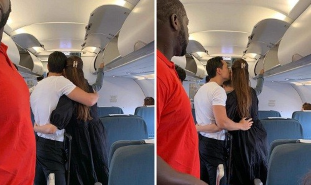 Lên máy bay cặp đôi vẫn luôn âu yếm, trao nhau tình cảm bằng nụ hôn. Ảnh: Thương Trường