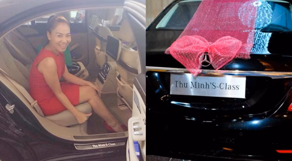 Thu Minh được ông xã tặng xế hộp 8 tỷ đồng vào năm 2020. Nữ ca sĩ cũng là một trong số những sao Việt đầu tiên sở hữu xe hơi Mercedes S500 có tên riêng. Ảnh: FB Thu Minh Vu
