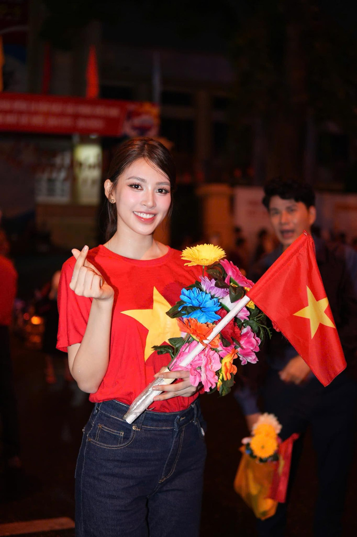 Tiểu Vy tham gia sơ duyệt lễ kỷ niệm 50 năm thống nhất đất nước. Ảnh: FB Trần Tiểu Vy