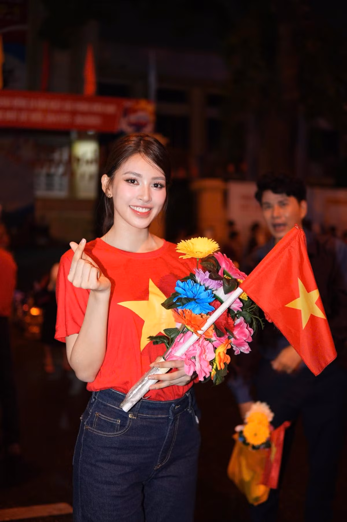 Tiểu Vy tham gia sơ duyệt lễ kỷ niệm 50 năm thống nhất đất nước. Ảnh: FB Trần Tiểu Vy