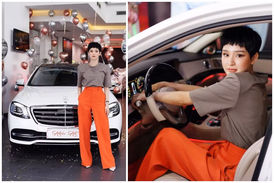 Hiền Hồ chọn thời trang nhận xế hộp theo phong cách trẻ trung, sành điệu. Ảnh: FB Hiền Hồ