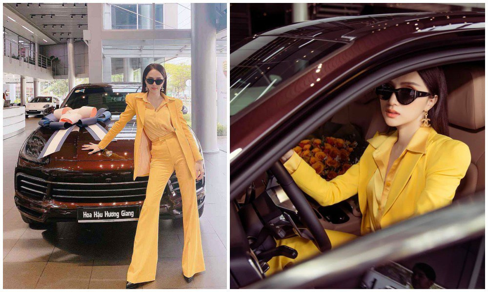 Trước đó, nhiều mỹ nhân Việt đã khoe thời trang đẳng cấp khi đi nhận xế hộp tiền tỷ. Đứng đầu bảng xếp hạng không ai khác chính là nàng hậu Hương Giang, cô chọn cho mình set đồ "nguyên cây" màu vàng - màu sắc của sang trọng và tiền tài. Ảnh: FB Nguyễn Hương Giang
