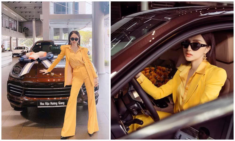 Trước đó, nhiều mỹ nhân Việt đã khoe thời trang đẳng cấp khi đi nhận xế hộp tiền tỷ. Đứng đầu bảng xếp hạng không ai khác chính là nàng hậu Hương Giang, cô chọn cho mình set đồ "nguyên cây" màu vàng - màu sắc của sang trọng và tiền tài. Ảnh: FB Nguyễn Hương Giang