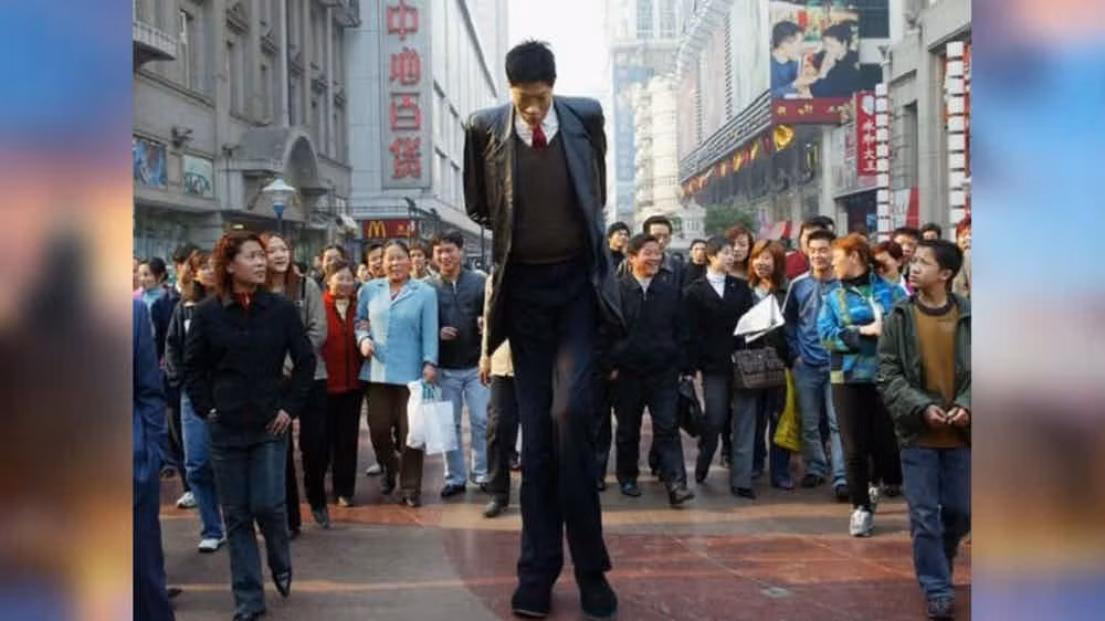 Với chiều cao 2,42 mét, Zhang Juncai (sinh năm 1966) được công nhận là người đàn ông cao nhất Trung Quốc. Ảnh: The Richest.