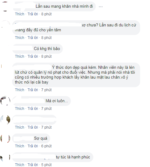 Còn tài khoản H.R thì bức xúc: "Biết là nghề nào cũng có những góc khuất khác nhau, nhưng bẩn thỉu và coi thường sức khỏe của người khác như thế này là quá lắm! Đọc đến đâu rùng mình đến đấy. Bạn mình từng kể, nó từng làm tạp vụ cho nhà nghỉ và phải nghỉ việc về những điều bẩn thỉu ở đó, không ngờ cả khách sạn được coi là sang trọng hơn cũng có những sự việc thế này!". (Nguồn ảnh: Facebook)