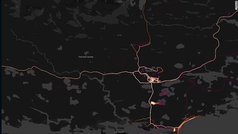 Căn cứ RAF Mount Pleasant thuộc Không quân Hoàng gia Anh ở quần đảo Falkland cũng bị lộ trên bản đồ nhiệt của Strava. Ảnh: CNN Căn cứ RAF Mount Pleasant thuộc Không quân Hoàng gia Anh ở quần đảo Falkland cũng bị lộ trên bản đồ nhiệt của Strava. Ảnh: CNN