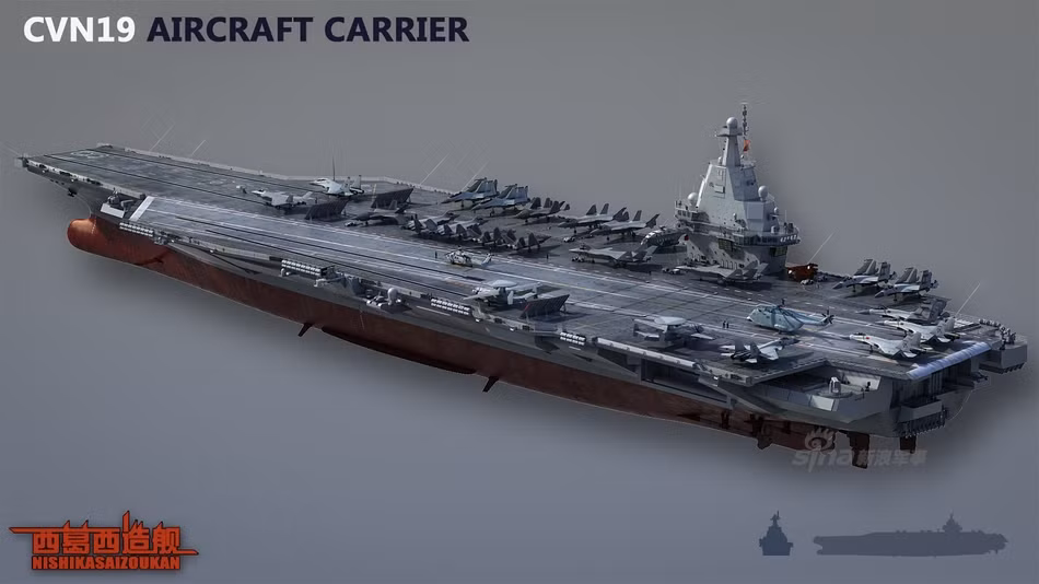 Theo đó, tàu sân bay thứ ba do Trung Quốc tự đóng sẽ có thiết kế đường băng thẳng, không còn dạng cầu nhảy để cất cánh máy bay như trước đây. Nguồn ảnh: Sina.