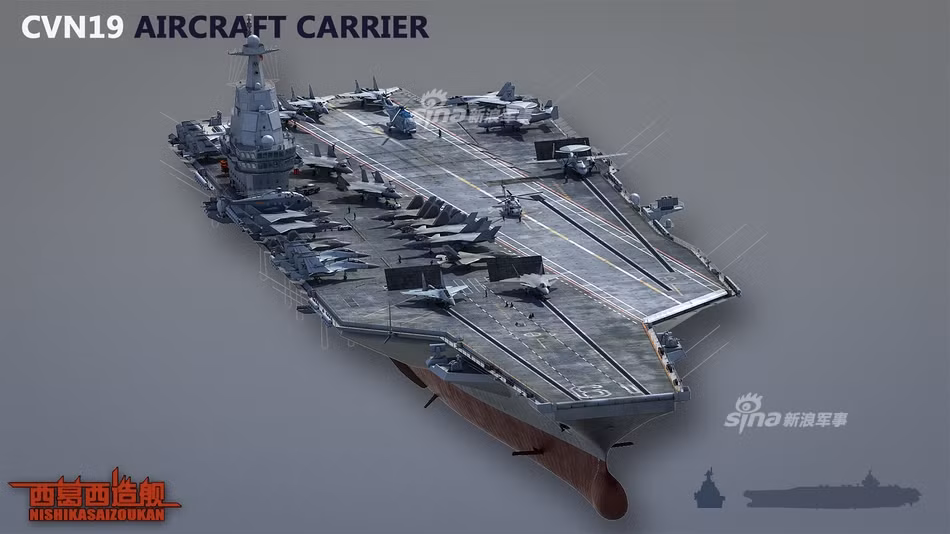 Thiết kế của tàu sân bay này cũng có phần giống với thiết kế của những tàu sân bay lớp Nimitz của Mỹ hiện tại. Nguồn ảnh: Sina.