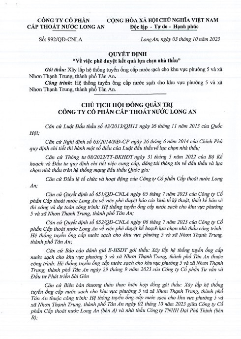 Cuộc đua “song mã” giành gói thầu của Cấp thoát nước Long An - Hình 2 Cuoc dua “song ma” gianh goi thau cua Cap thoat nuoc Long An-Hinh-2