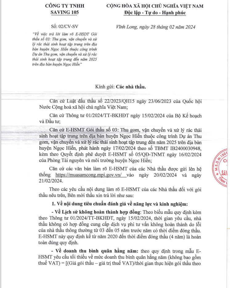 Đấu thầu VSMT huyện Ngọc Hiển - Cà Mau: Nhiều tiêu chí “cản bước” nhà thầu? - Hình 2 Dau thau VSMT huyen Ngoc Hien - Ca Mau: Nhieu tieu chi “can buoc” nha thau?-Hinh-2