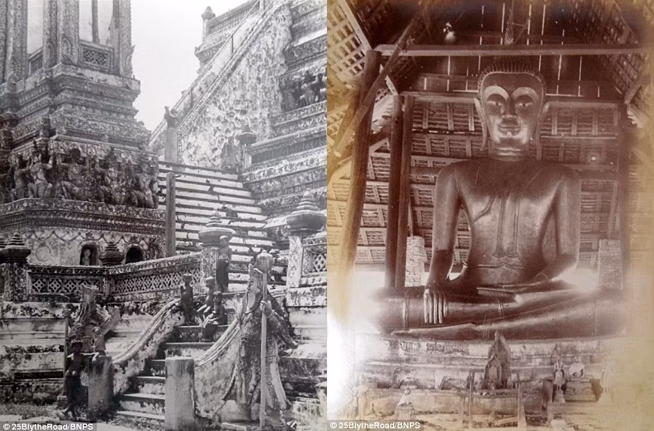 Một ngôi chùa tại Ayutthaya - cố đô của Thái Lan (trái) - và một bức tượng Phật lớn bằng đồng (phải) cũng tại thành phố này.