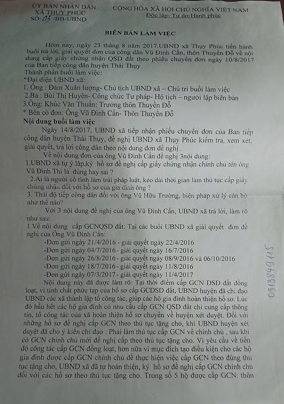 UBND xa Thuy Phuc ky khong ho so, tu y cap 