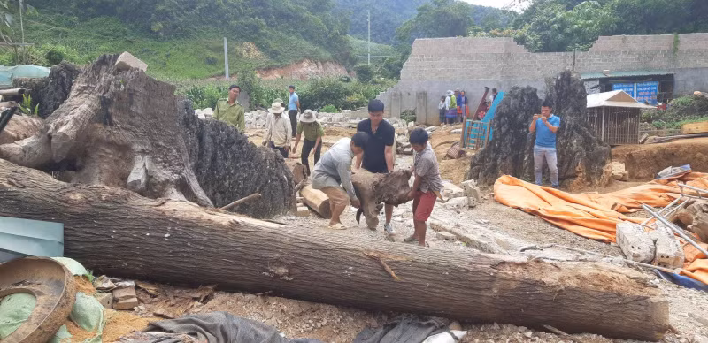 Lực lượng chức năng cùng người dân địa phương hỗ trợ dọn dẹp, san ủi ngôi nhà