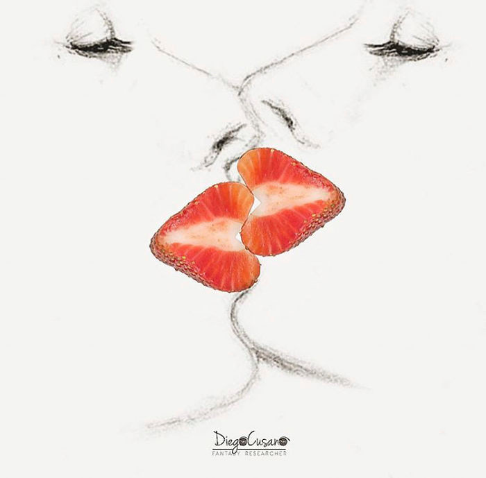 Hình tượng quả dâu cực kỳ hợp lý cho một nụ hôn ngọt ngào.