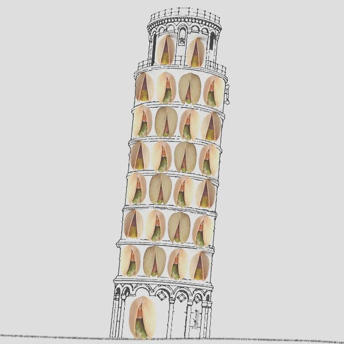 Tháp nghiêng nổi tiếng ở Ý có các tầng được tạo ra từ những hạt dẻ cười vô cùng độc đáo.