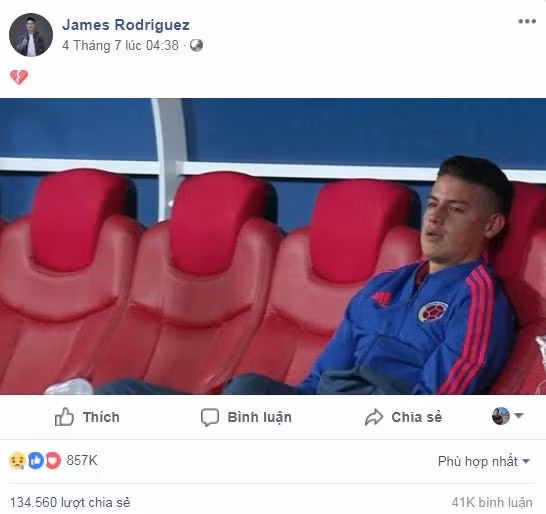 Khoảnh khắc chia tay World Cup trong bất lực của James Rodriguez được rất nhiều người quan tâm.