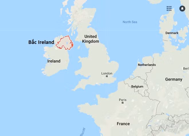 Với vị trí đặc biệt của Bắc Ireland, chính phủ Cộng hòa Ireland muốn giữ sự hội nhập của khu vực này với thị trường chung EU ngay cả sau Brexit. Bà May về cơ bản đã đồng ý với đề xuất này nhưng vấp phải sự phản đối trong liên minh cầm quyền. Bản đồ: Google Maps.