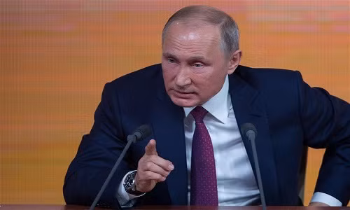 Tổng thống Putin phát biểu tại cuộc họp báo thường niên ở Moscow, Nga, hôm 14/12. Ảnh: THX.