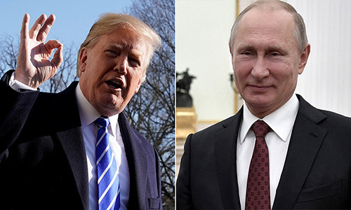 Tổng thống Nga Putin (phải) và người đồng cấp Mỹ Donald Trump. Ảnh: Reuters.