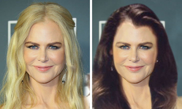 Nicole Kidman vẫn nữ tính với kiểu tóc màu trầm.