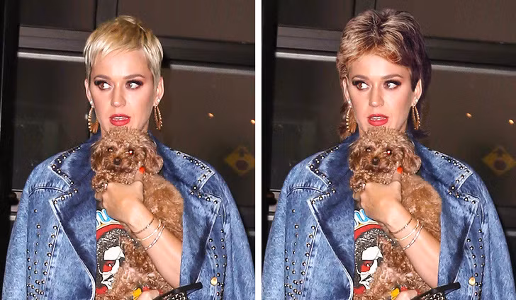 Katy Perry trông lạ lẫm với kiểu tóc ngắn bổ ngôi giữa. Ảnh: BS.