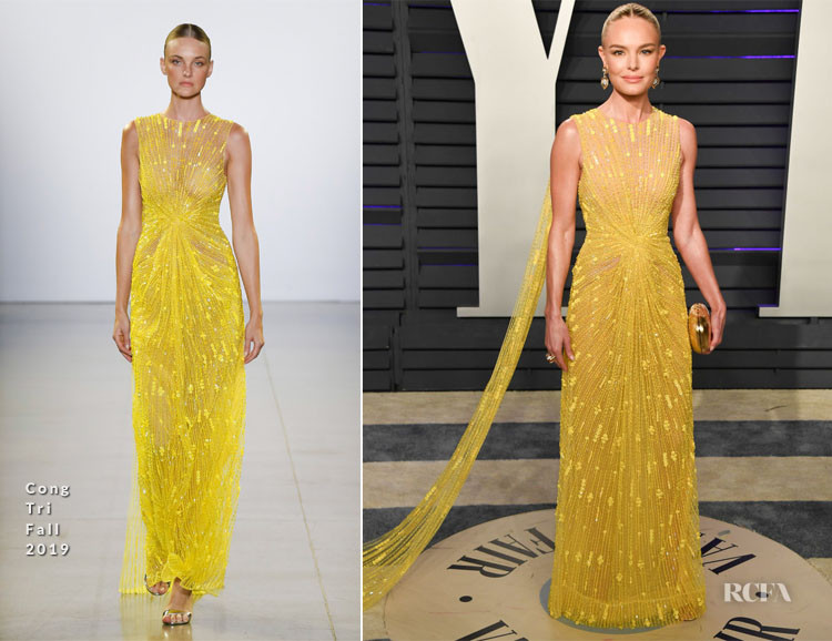 Bộ váy đính kim sa màu vàng của nhà thiết kế thời trang Công Trí do người đẹp Kate Bosworth mặc nằm trong danh sách những bộ cánh đẹp nhất tại giải Oscar năm nay do tạp chí Vogue bình chọn.