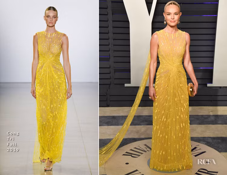 Bộ váy đính kim sa màu vàng của nhà thiết kế thời trang Công Trí do người đẹp Kate Bosworth mặc nằm trong danh sách những bộ cánh đẹp nhất tại giải Oscar năm nay do tạp chí Vogue bình chọn.