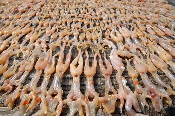 Vũ nữ chân dài (khô nhái): Miền Tây có bao nhiêu là thức ngon vật lạ, nhưng khiến người ta nghe "khoái" nhất có lẽ là cái tên "vũ nữ chân dài". Đây chính là món ăn được nhiều dân nhậu yêu thích, đó chính là khô nhái.