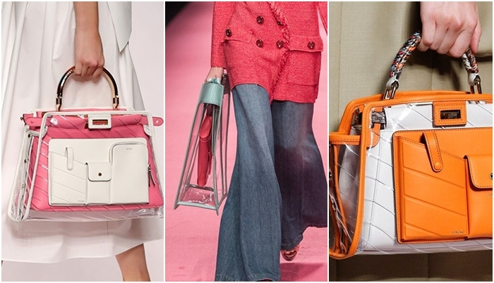 Túi xách trong suốt giúp các tín đồ thời trang dễ dàng khoe được những món đồ nổi bật bên trong, như một thỏi son, ví đựng tiền hay chai nước hoa kiểu dáng độc đáo.