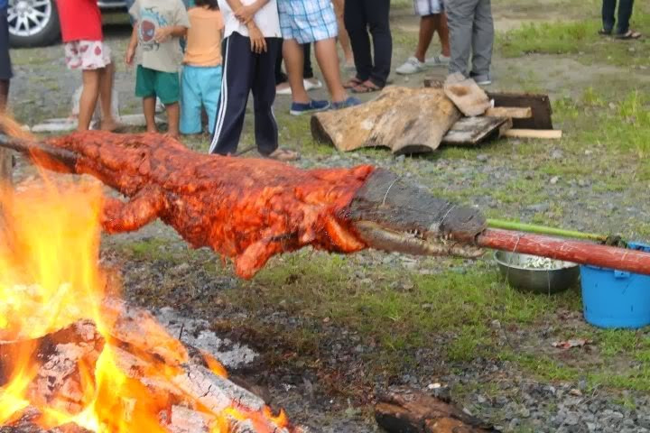 Người dân ở Palawan, Philippines rất yêu thích thịt cá sấu, họ sử dụng thịt cá sấu thay cho thịt heo thông thường. Các gia đình người Philippines chọn món cá sấu nướng nguyên con để ăn bữa tối truyền thống vào đêm Giáng sinh. Ảnh: Blogspot.