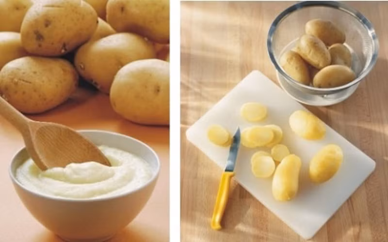 Loại bỏ gàu: Bôi nước ép khoai tây tươi lên da đầu và tóc và gội sạch bằng nước lạnh sau 20 phút. Việc này sẽ giúp làm sạch tóc, chống gàu đồng thời khiến tóc bạn đen và khỏe.