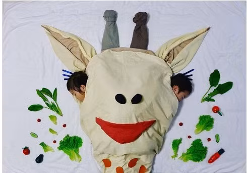 Để có được những hình ảnh ngộ nghĩnh này, bà mẹ Nhật đã hóa trang cho hai con sinh đôi khi chúng đang say giấc nồng.