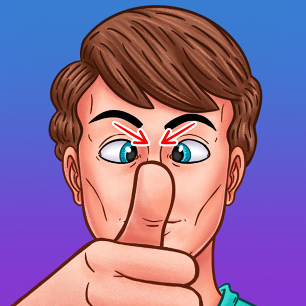 Đưa ngón tay cái lên ngang mũi, tập trung hai mắt nhìn vào ngón tay trong vài giây rồi thả lỏng. Lặp lại 10 lần.