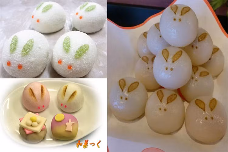 Có thể bắt gặp những chiếc bánh Tsukimi Dango với hình chú thỏ trắng rất đáng yêu hay chỉ là những viên bánh trắng ngà đơn giản.