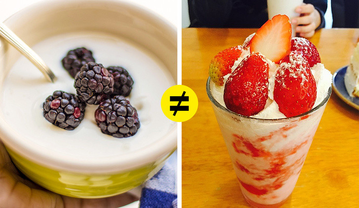 Sữa chua quá ngọt: Các sản phẩm từ sữa bổ dưỡng không có vị ngọt. Sữa chua thực sự tốt cho cơ thể của chúng ta, nhưng tốt hơn là bạn nên ăn sữa chua không có đường hoặc phụ gia trái cây. Các chuyên gia dinh dưỡng khuyên bạn nên tránh các sản phẩm sữa chua ngọt có chứa chất làm đặc và tinh bột.