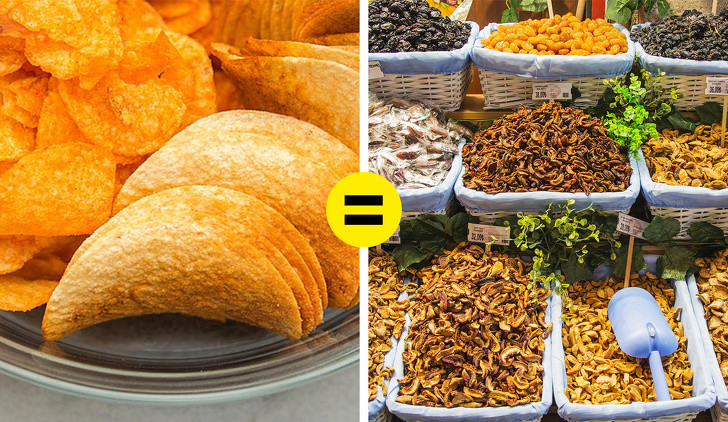 Trái cây sấy khô và bim bim trái cây: Hầu hết các nhà sản xuất đều sử dụng cùng một phương pháp để sản xuất những loại bim bim đó là chiên chúng trong dầu. Tương tự, sau khi chế biến sấy khô, những loại trái cây không còn tốt cho sức khỏe nữa.